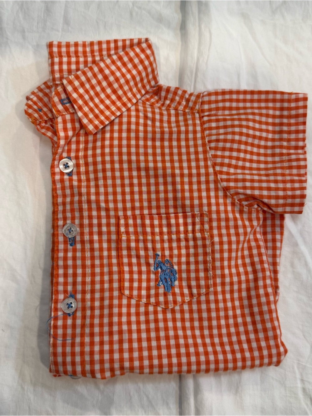 U.S. Polo Assn. Orange and White Gingham Button Onsie